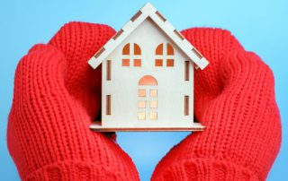 Photo of hands with red gloves on holding a miniature ouse