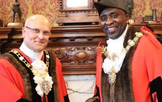 Cllr Agboola and Cllr Chatterjee at their appointment as civic mayor and deputy civic mayor