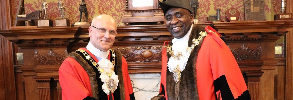 Cllr Agboola and Cllr Chatterjee at their appointment as civic mayor and deputy civic mayor