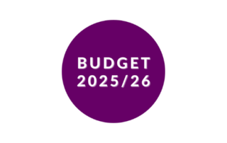 Purple circle on a white background. Words in the circle budget 2025/26