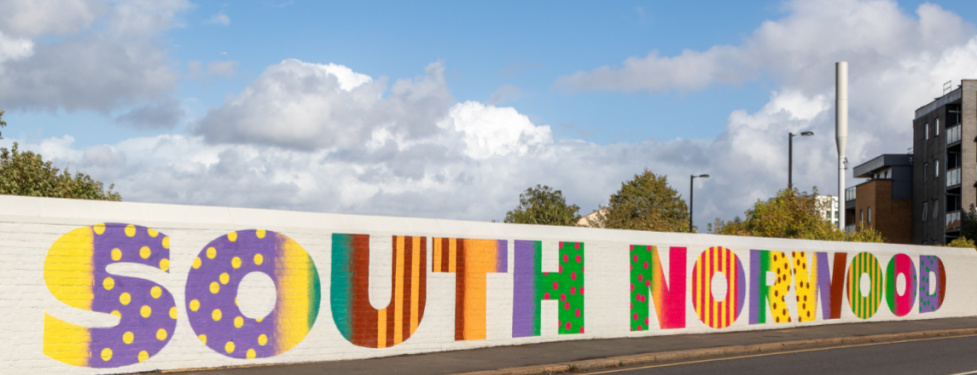 Photo of a mural on Goathouse Bridge with the words South Norwood