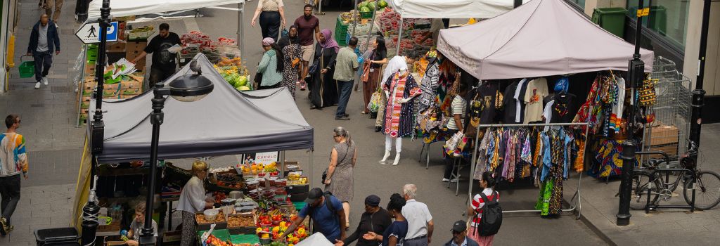 People shopping at Surrey Street Market