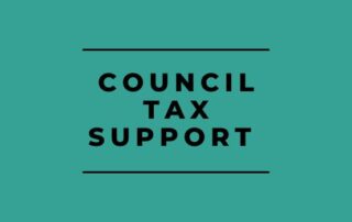 A teal graphic with the words 'council tax support'