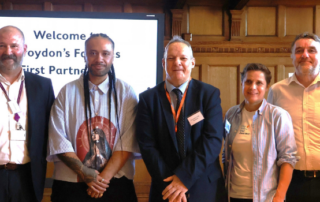Council staff and speaker Matt Brown in Braithwaite Hall at the Families First Partnership launch.